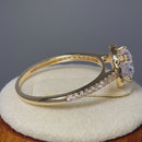 Solid 14K Yellow Gold Cushion Halo Engagement Clear CZ Ring
