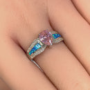 Sterling Silver Illustrious Blue Lab Opal & Pink Pear Cut & Clear CZ Ring