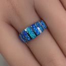 Sterling Silver 7 Stripes Lab Opal Ring