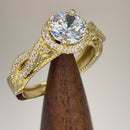 Solid 14K Yellow Gold Royal Twist Round Cut CZ Engagement Ring