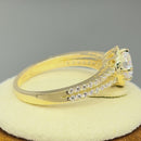 Solid 14K Yellow Gold Round Cut Halo CZ Engagement Ring