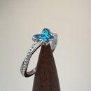 Sterling Silver Blue Lab Opal Butterfly Beaded Twist Ring