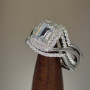 Sterling Silver Emerald Cut CZ Halo Engagement Set Ring