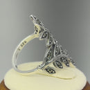 Sterling Silver Two Leaf Marcasite Ring