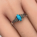 Sterling Silver Simulated Turquoise Marquise Marcasite Ring
