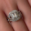 Sterling Silver Emerald Cut CZ Halo Engagement Set Ring