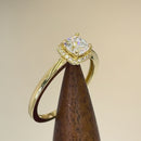 Solid 14K Yellow Gold Simple Halo Cushion Cut CZ Engagement Ring