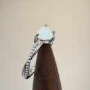Sterling Silver White Lab Opal Heart Beaded Twist Ring