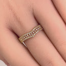 Solid 14K Yellow Gold Layered Chevron CZ Ring