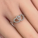 Solid 14K White Gold Double Heart 0.15 ct. Diamond Ring