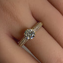 Solid 14K Yellow Gold Noble Round Clear CZ Engagement Ring