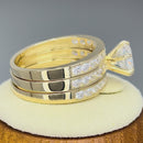 Solid 14K Yellow Gold Round Cut Triple CZ Ring Engagement Set