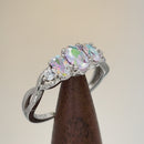 Sterling Silver Triple Oval Iridescent Rainbow CZ Ring