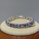 Sterling Silver Aqua Blue & Amethyst Eternity CZ Ring