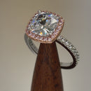 Sterling Silver Two Tone Rose Gold Plated Cushion Cut Clear & Pink CZ Ring