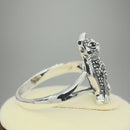 Sterling Silver Clever Cat Round Cut Garnet CZ Marcasite Ring