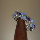 Sterling Silver Eternity Marquise Round Dark Violet & Blue Topaz CZ Ring