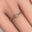 Solid 14K Yellow Gold Beaded Round CZ Engagement Ring