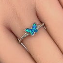 Sterling Silver Blue Lab Opal Butterfly Beaded Twist Ring
