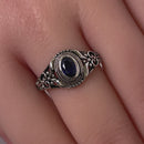 Sterling Silver Austere Oval Cut Blue Sapphire CZ Ring