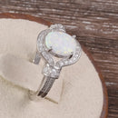 Sterling Silver Elegant White Oval Lab Opal CZ Ring
