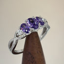 Sterling Silver Triple Oval Amethyst CZ Ring