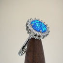 Sterling Silver Oval Blue Lab Opal CZ Ring