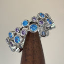 Sterling Silver Aqua Blue & Amethyst Elegant CZ Ring