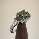 Sterling Silver Square Black Lab Opal CZ Ring