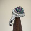 Sterling Silver Rainbow Topaz Heart Halo CZ Ring