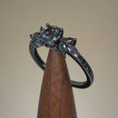 Sterling Silver Black Rhodium Flower Leaves Rainbow CZ Ring