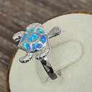 Sterling Silver Turtle Blue Lab Opal Ring