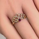 Solid 14K Gold Ruby and Clear CZ Crown Ring