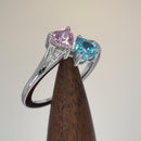 Sterling Silver Double Heart Pink & Aquamarine CZ Ring