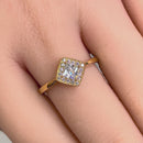 Solid 14K Yellow Gold Princess Diamond Halo CZ Ring