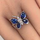 Sterling Silver Large Blue Spinel CZ Butterfly Ring
