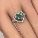 Sterling Silver Rainbow Topaz Heart Halo CZ Ring