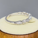 Solid 14K White Gold Half Eternity Round Marquise Pattern Diamond Ring