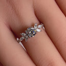 Sterling Silver Flower Leaves Clear CZ Ring