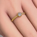Solid 14K Yellow Gold Beaded Round CZ Ring