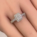 Sterling Silver Rectangle CZ Halo Cluster Ring