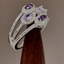 Sterling Silver Two-Tone Amethyst Clover CZ Ring
