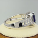 Sterling Silver Emerald Cut Blue Sapphire Clear CZ Ring