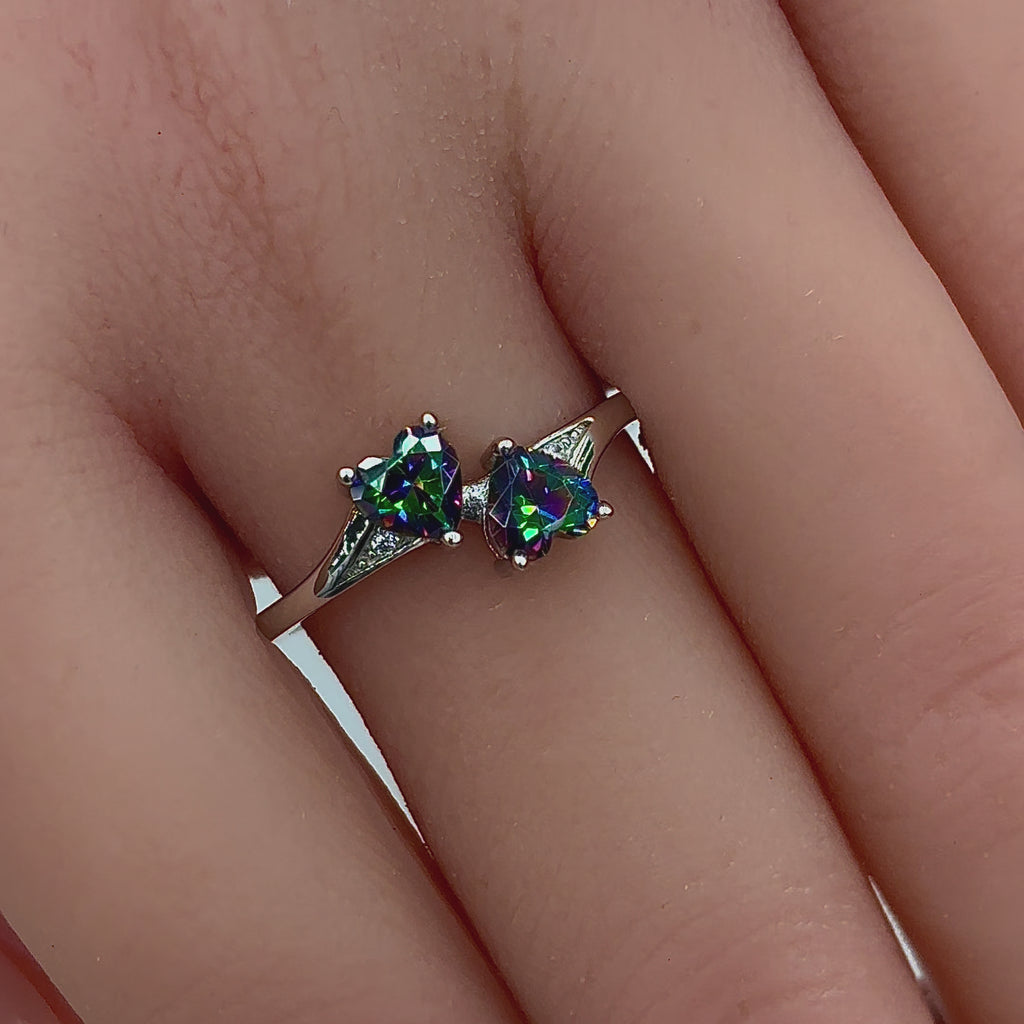 ★TATIANA★ Pastel Rainbow Heart Ring CR1801 Heart Cut Synthetic Turquoise Ring | 1.80ct | SZ 7 |