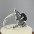 Sterling Silver Pear Shape Black Onyx Marcasite Ring