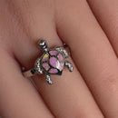 Sterling Silver Turtle Pink Lab Opal Ring