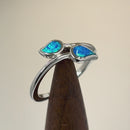 Sterling Silver Blue Lab Opal Double Leaf Wrap Ring