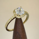Solid 14K Yellow Gold Halo Cushion Cut CZ Engagement Ring
