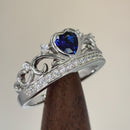 Sterling Silver Heart Crown Blue Sapphire CZ Ring