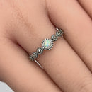 Sterling Silver Small Round Opal Marcasite Ring